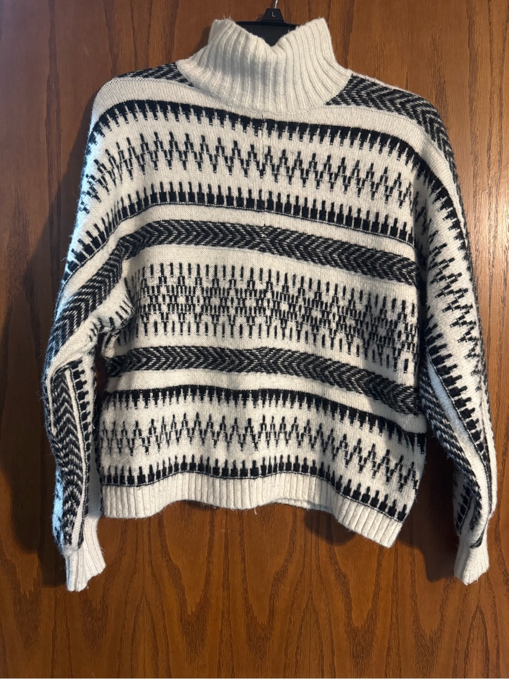 LOFT Black & White Patterned Turtleneck Sweater